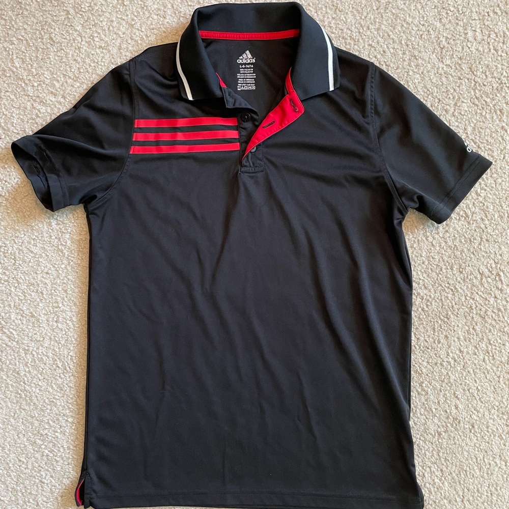Adidas red three stripe golf shirt